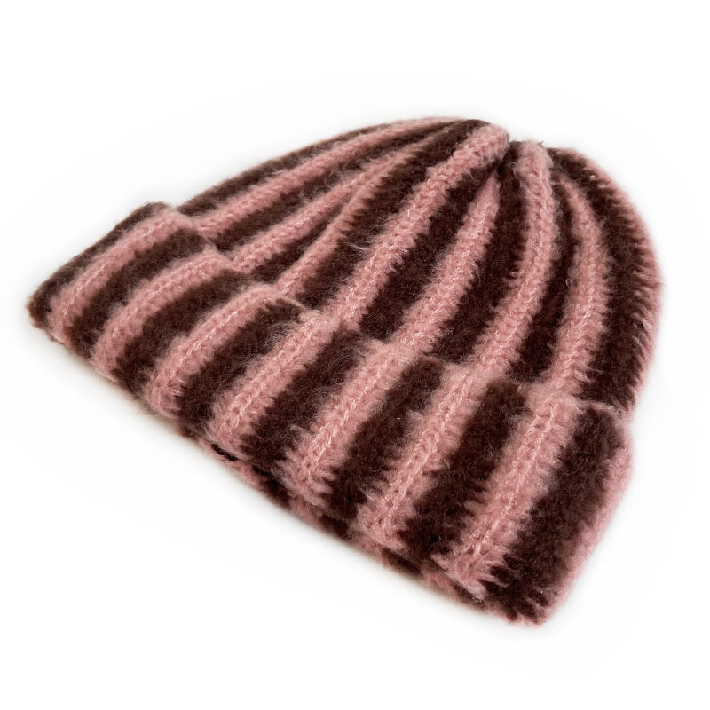 Cat Brothers New Stylish Contrast-color Striped Knit Beaniefashionable Color-blocked, And Warm For Boys And Girls In Fall And Winter