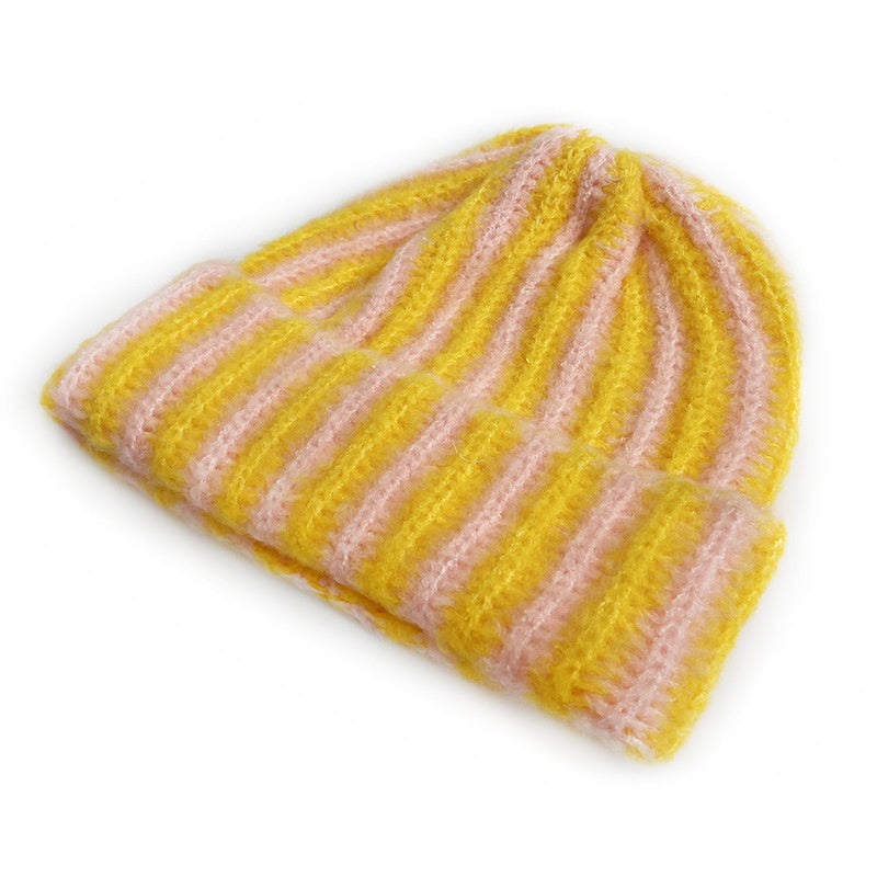 Cat Brothers New Stylish Contrast-color Striped Knit Beaniefashionable Color-blocked, And Warm For Boys And Girls In Fall And Winter