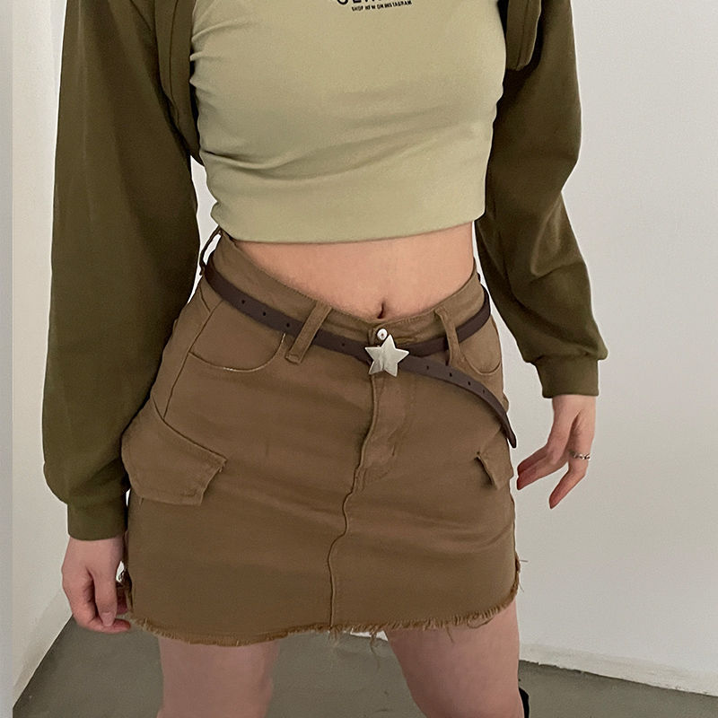 Womens Decorative Small Leather Fashionable Narrow Waist Belt