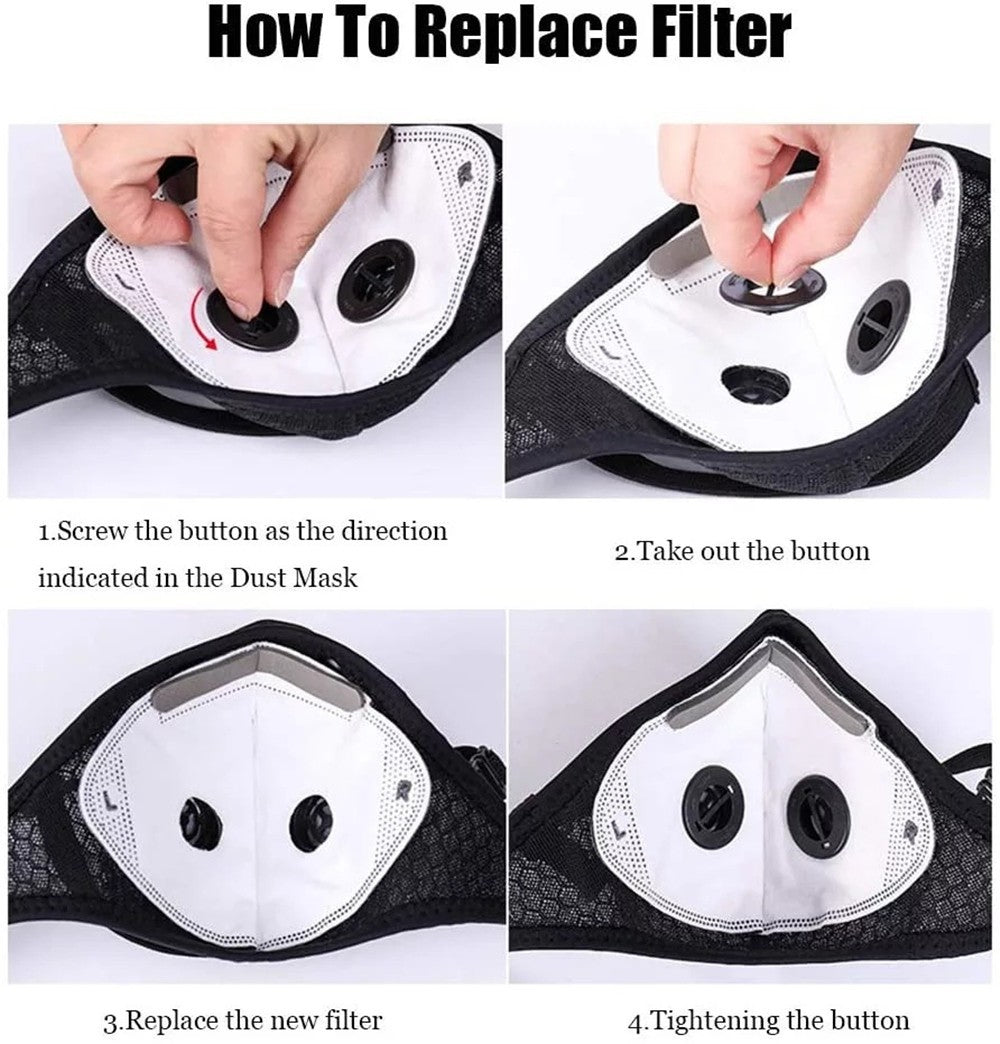 Sport Cycling Face Mask With Active Carbon Filter Breathing Valves Washable