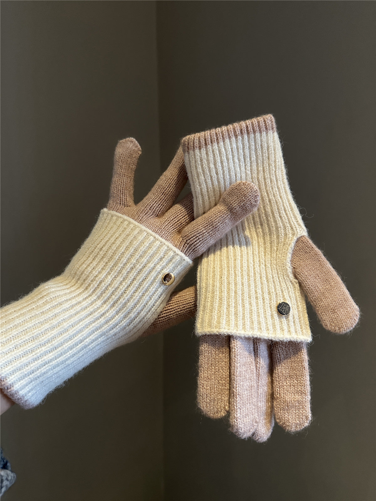 Dual-Use Colorblock Knitted Wool Gloves In The Maillard Style
