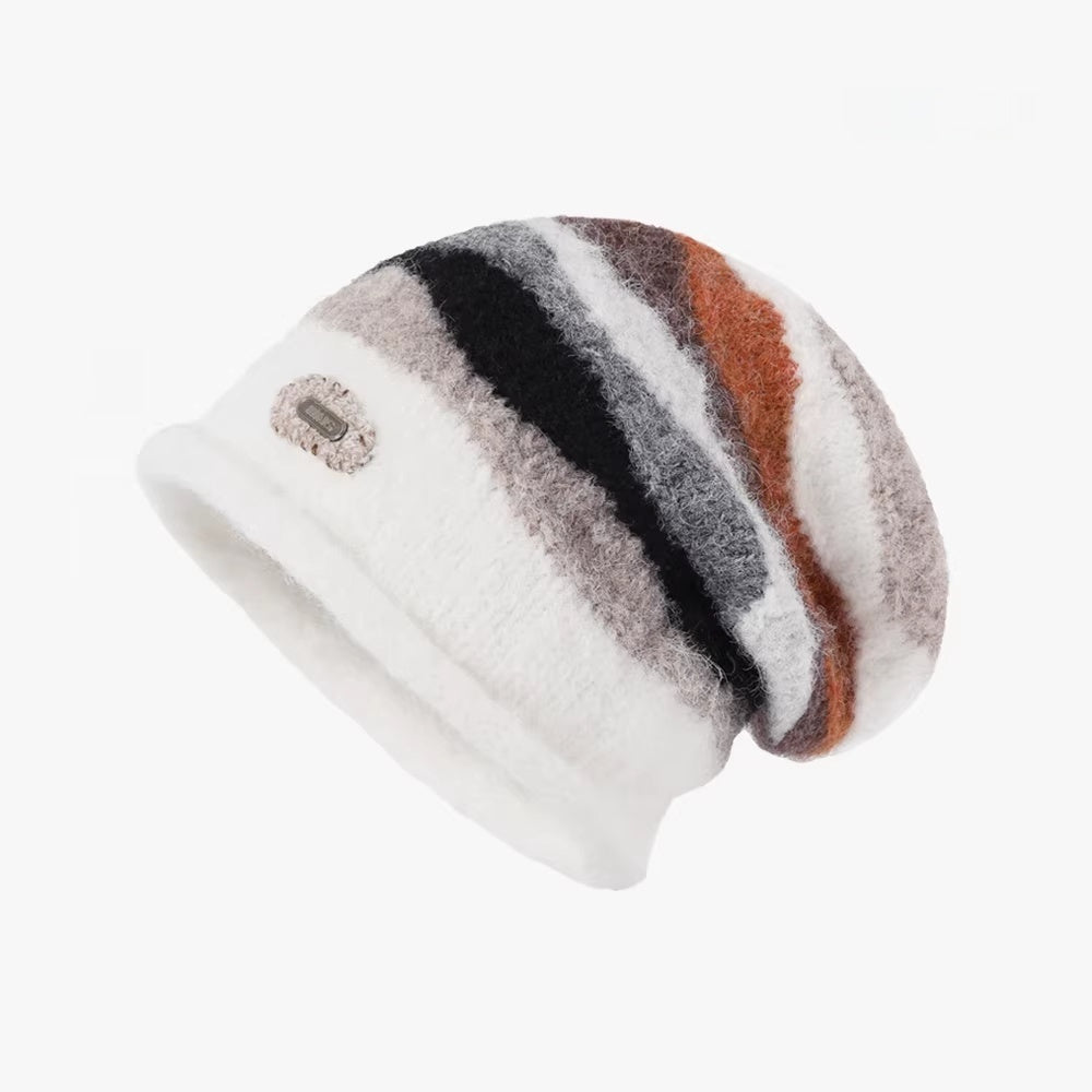 Retro Striped Color-blocked Rolled-up Knit Beanie