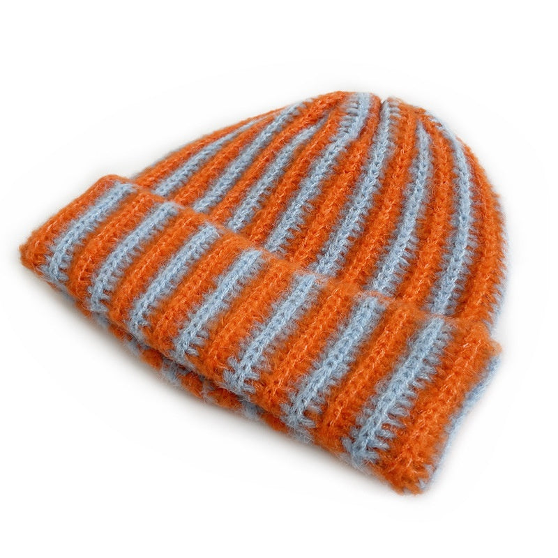 Cat Brothers New Stylish Contrast-color Striped Knit Beaniefashionable Color-blocked, And Warm For Boys And Girls In Fall And Winter