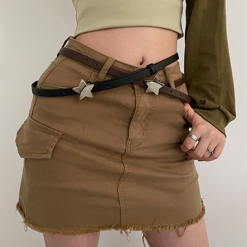 Womens Decorative Small Leather Fashionable Narrow Waist Belt